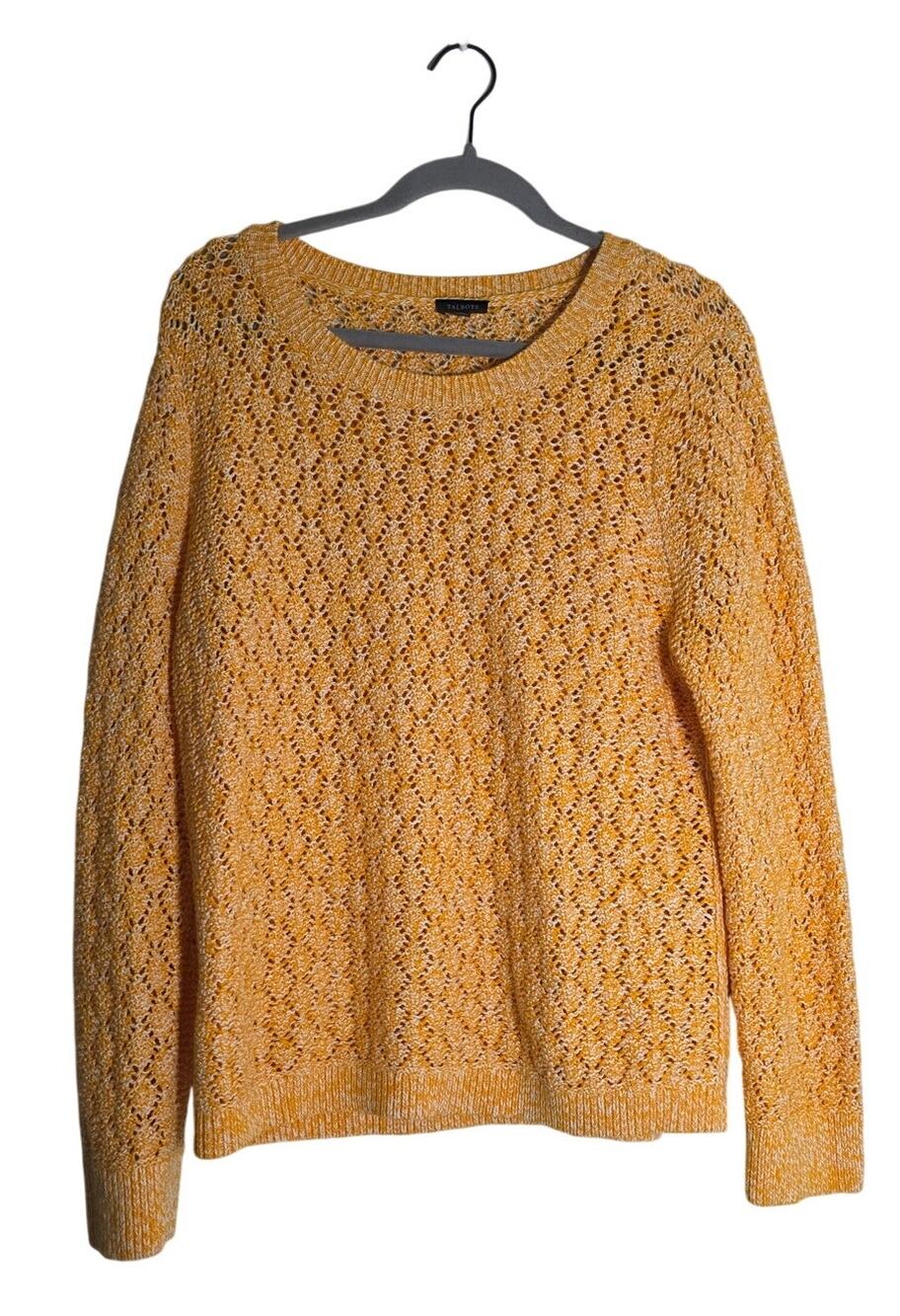 Talbots Womens L Yellow Open Knit Sweater Lightweight Spring Coastal Cottagecore